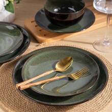 Dinnerware Sets For 4,Handcraft Stoneware Plates And Bowls Sets,Highly Chip And Crack Resistant | Dishwasher & Microwave & Oven Safe Dishes Set,Reactive Glaze Dinnerware- Service For 4 - Dreamy Moonlight-Green - View 3