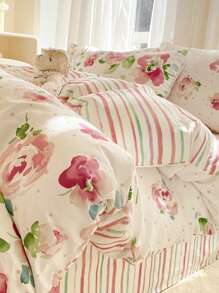 2/3件套花卉印花小碎花树叶纯棉抗起球女生学生清新简约超柔可爱四季磨毛被套家居床上用品套件不含被芯 - 彩色 - 查看 5