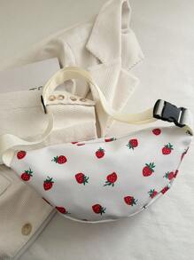 Nylon Crossbody Bag, Solid Color Shoulder Bag, Women's Casual Sling Purse For Outdoor Sports, Strawberry Pattern - White - View 8