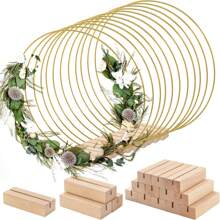 10Pcs Metal Floral Hoop Centerpiece With Stand For Table, 12 Inch Macrame Gold Wreaths Ring With Holders, Table Centerpieces, Gold Metal Rings For Making Wedding Table Wreath Decor, Wall Hanging Wreaths And Dream Catcher Crafts, DIY Wreath Rings For Wedding, Party & Birthday Decorations, Wedding Decor Gifts Graduation Party Decorations Bachelorette