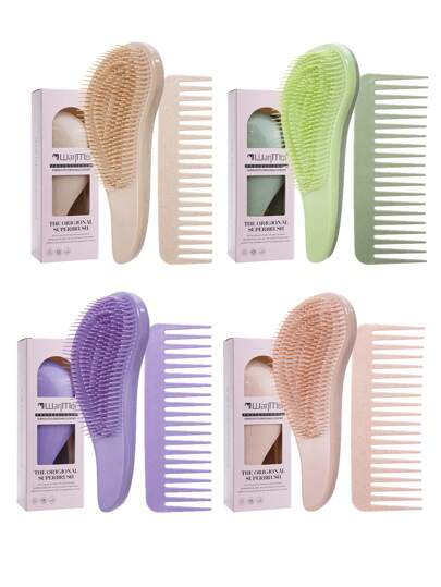 3pcs Detangling Comb Set, Massage Hair Brush, Hair Styling Tools, Suitable For Natural Curly/Wavy/Curly/Spiral Curly/Dry/Oily/Thick/Straight/Long Hair, Suitable For Adults And Children, Salon Use, Back To School Essential, Travel Essential