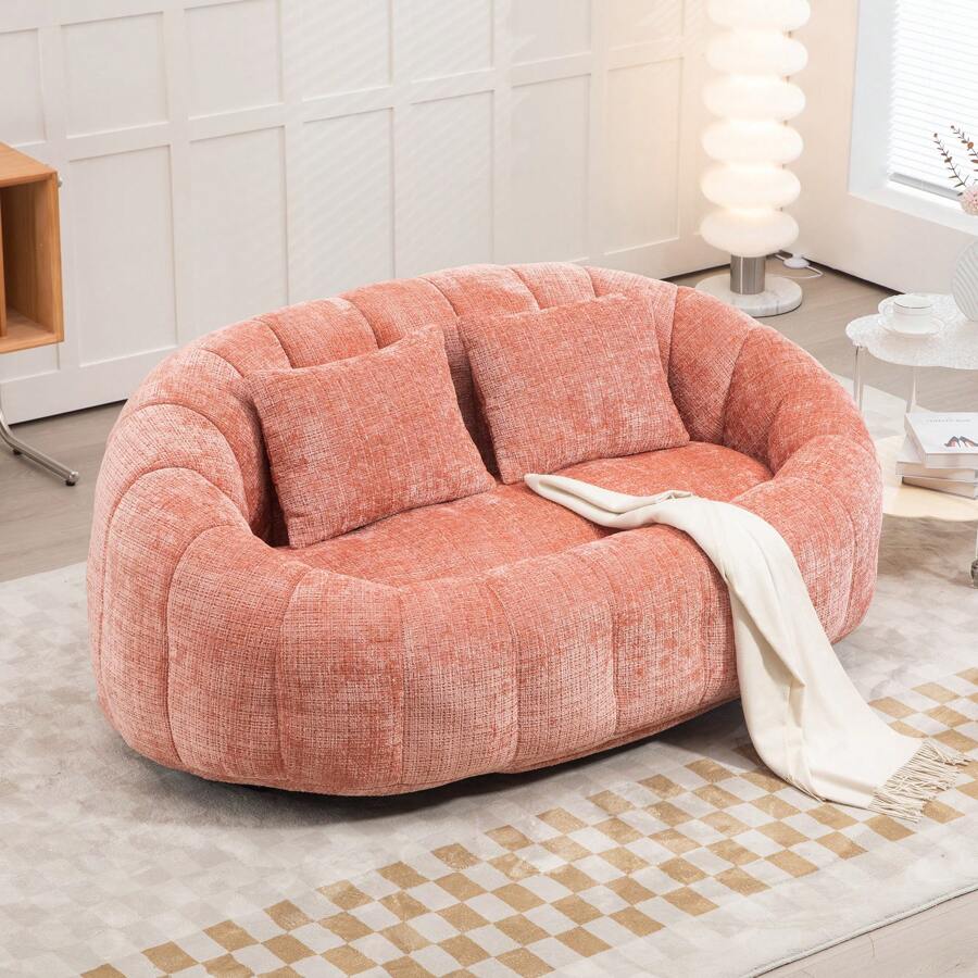 Chenille Lazy Sofa, 2 Seat Bean Bag Sofa Chair, Durable Soft Comfort Recliner, Lazy Loveseat Sofa Bed, Includes 2 Pillows, Indoor/Outdoor Use, No Assembly Required, Suitable For Living Room, Bedroom, Dormitory And Apartment(Pink) - 粉色 - 查看 1