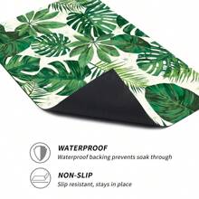 1pc Green Plant Printed Anti-Slip Silicone Mud Kitchen Rug, 3D Rectangular Carpet For Living Room, Bedroom, Corridor, Bathroom, Laundry Room - Polyester, Suitable For Indoor And Outdoor Home Decor