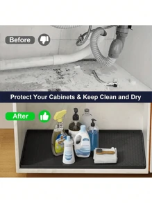 Alas Pelindung Wastafel Silikon, Pelapis Wastafel Tahan Air untuk Kabinet Wastafel Dapur, Baki Tetesan, Alas Pengeringan Piring, Alas Hewan Peliharaan, Tatakan Kopi & Alas Serbaguna - segi enam hitam - View 9