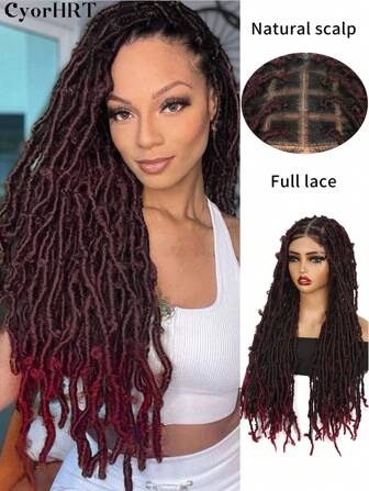 30 Inch Full Lace Wigs Nu Locks Fashion Hair Curly Dreadlock Braids Synthetic Full Lace Women's Wig With Baby Hair Braided For Woven Wig Black Ombre Burgundy Multi-Color For Women Daily Holiday Party Cosplay Carnival And Music Festival