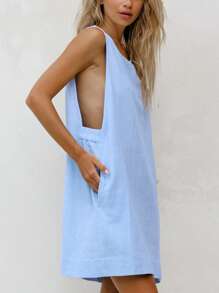 1pc Women Casual Comfortable Sleeveless Loose Jumpsuit Loungewear Dress, Summer ,Vacation