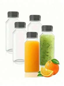 1/5 sticle din plastic pentru suc cu capace, 8 oz 12 oz (250 ml, 350 ml), recipiente pentru suc cu capac pentru frigider, sticle reutilizabile pentru suc, sticle pentru smoothie, sticle goale din plastic pentru suc, recipiente pentru băuturi cu capace, sticle goale pentru lapte, sticle din plastic pentru băutură, pentru camping în aer liber