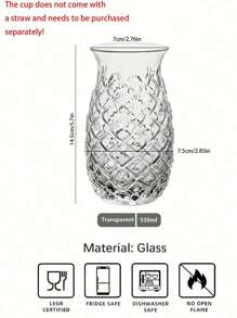 1pc Creative Fashionable Pineapple Shaped Cocktail Cup, Juice Cup, Transparent Cup, Champagne Cup, Water Cup, Milk Tea Cup, Teapot, Bar, Club, Restaurant, Party, Back To School Supplies