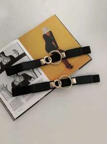 1pc Women's Fashion Stretch Belt - Versatile Elastic Fitted With Double Buckle For Dresses, Coats And Suits, Decorative, Blouses, Stylish Waist Accessories