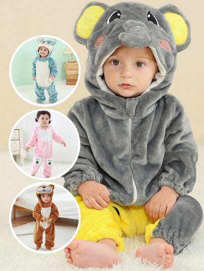 MICHLEY MICHLEY 1Pc Baby Long Sleeve With Double Zipper Cartoon Sleeping Bag Cute Comfortable Elephant/Pink/Blue With Hat Cosplay Bodysuit Polyester Children's Pajamas 0-3Y Unisex Baby Supplies Suitable For Indoor Outdoor Festival Wear