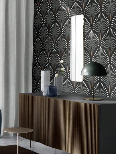 Zwart Wit Art Deco Inspired Bloemen Removable Wallpaper Moderne Peel Stick Adhesive Wand Mural Roll 17.7" 78.7" 118.1" Room Home Bathroom Kitchen Living Paper Stickers Ho Bedroom ation Stuff Wallpapers view 2