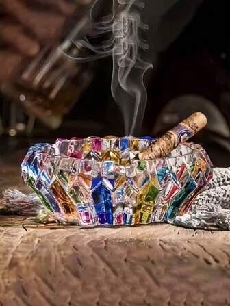 1pc Elegant Glass Ashtray - Colorful Round Design, Suitable For Home And Office Decor, Great For Living Room, No Charging, No Battery Required