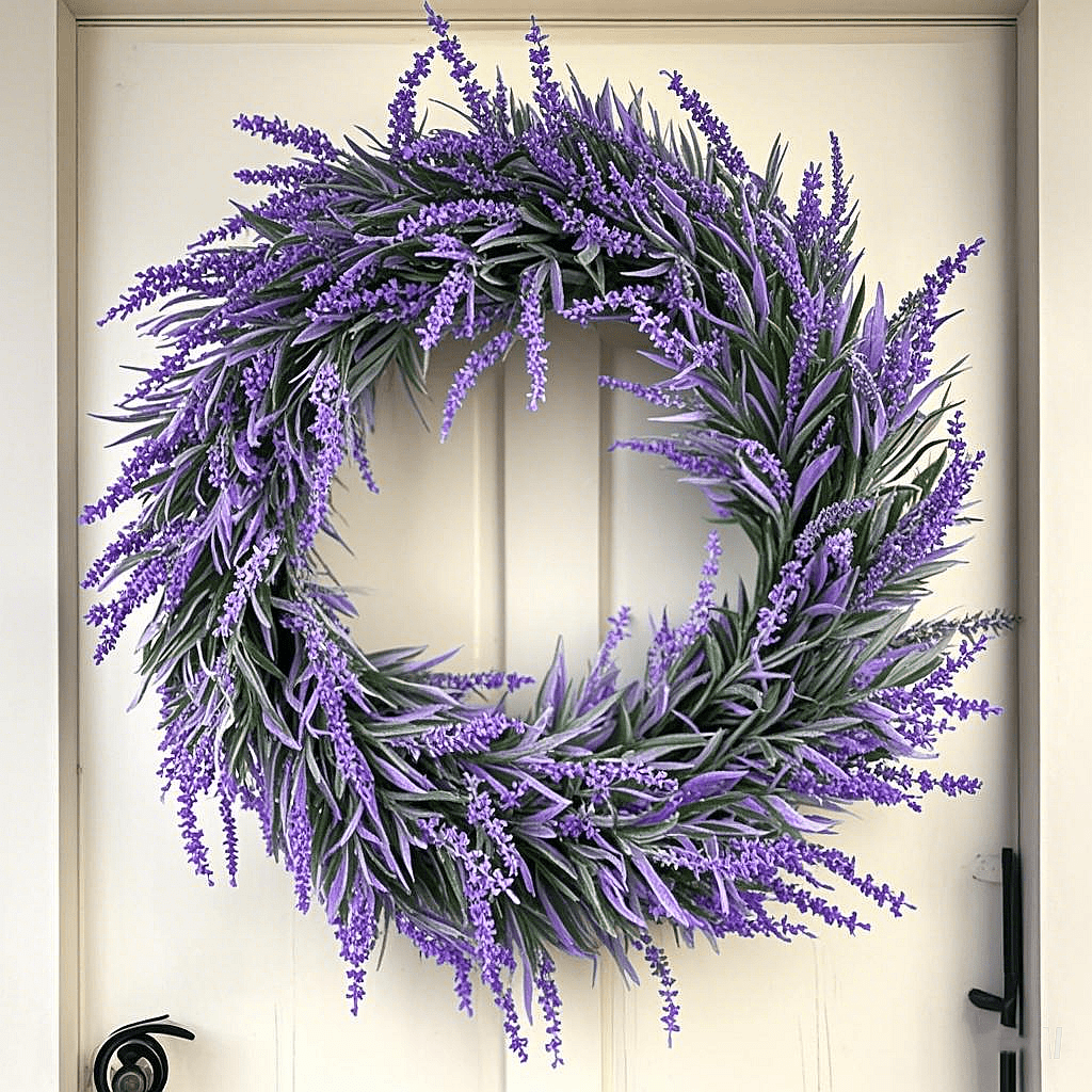 1st Paarse Lavendel Krans Voor Voordeur, Kunstmatige Lavendel Krans 11Inch /15.8Inch Kaarsenringen Kunstmatige Boerderij Bloemen Krans Voor Muur Of Raam Feest Bruiloft Decoratie Binnen Buiten
