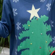 Suéter navideño feo para mujer: divertido y acogedor con temática de copos de nieve para disfrutar en estas fiestas. - Azul - Ver 3