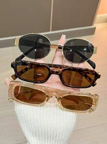 3pcs Geometric Pattern Y2K Casual Decorative Glasses Set For Women For Summer Beach Vacation,Outdoor,Travel - Multicolor - View 4