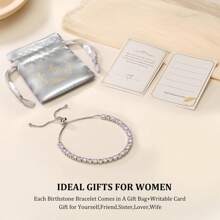 Ahokei Women's Silver Tennis Bracelet, Women's Birthday Stone Bracelet, Comes With 4 MM CZ Silver Birthday Jewelry Gift, Women's Adjustable Bracelet, Women's Bracelet - 10#October Birthstone - View 7