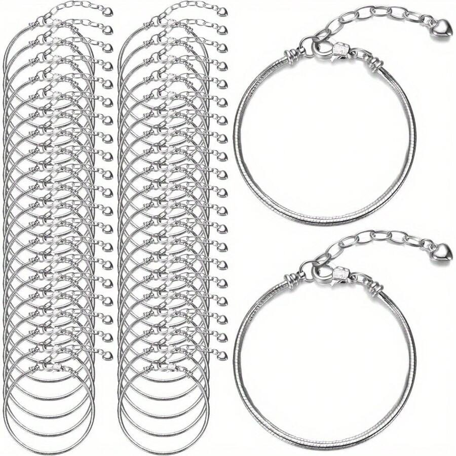 2/4/6pcs Snake Shaped Pendant Bracelet With Adjustable Pendant Bracelet And Heart-Shaped Extender, Suitable For Women's Jewelry Making DIY Friendship Chain Bracelet, Birthday Anniversary Party Gift, Vacation Party Gift, Wedding Gift, Jewelry Making Accessories - A - View 1