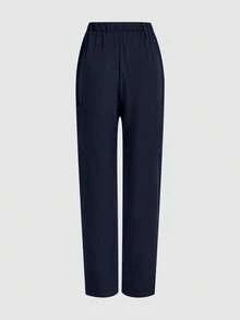 High Quality Women's Nurse Scrub Pants, Comfortable Scrub Pants, Solid Color Simple Multi-Pocket Scrub Pants - Navy Blue - View 2