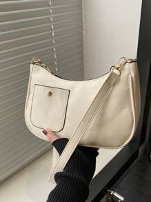 Commuting & Casual Shoulder Bag For Women, PU Leather Street Style Baguette Bag - White - View 2