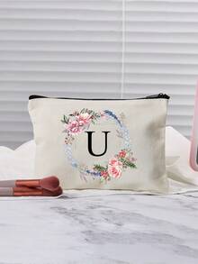 1个A-Z花卉印花化妆包，女士化妆包钱包，字母缩写洗漱包，婚礼派对洗漱包，拉链手机包，铅笔盒，化妆包，手拿包，伴娘化妆包 - 彩色 - 查看 10