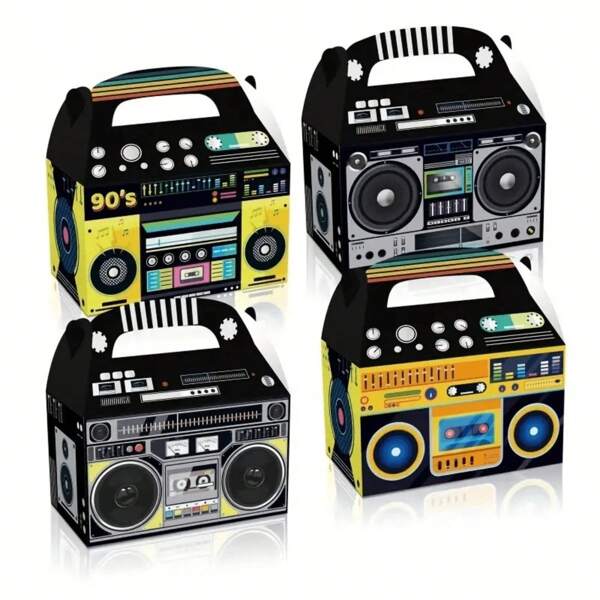 12 Packungen 80er 90er Jahre Radio Party Favors Tütchen, neuartiges Boom Hip Hop Themen Party Geschenkbox, Süßigkeiten, Snacks, Leckereien in Pappboxen für Geburtstagsfeiern, Feiertage, Sommerfeste, Hochzeiten, Rückkehr zur Schule, Schulbedarf, Raumdekoration