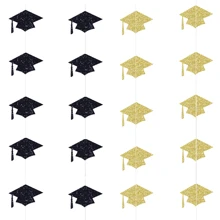 12pcs Graduation Party Hanging Decor, Glitter Black And Gold Graduation Cap, Suitable For Graduation Season Student Party Background Decor, Graduation Ceremony Decoration - Multicolor - View 7