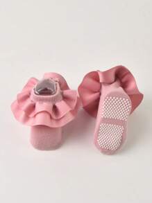 1 par de calcetines de bebé con acabado de encaje de lunares, calcetines de princesa multicolor para bebés