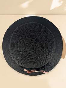 1 Piece Bohemian Straw Hat, Hand-Woven, Suitable For Mother's Day, Easter, Holiday, Photo Shoot, Black - Black - View 6