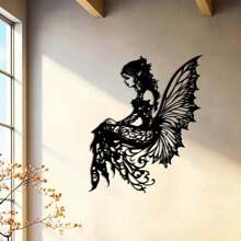 1 pièce sculpture murale en métal de style art déco représentant une fée - décoration murale pour jardin et patio, art mural en silhouette de fer pour salon, balcon, espaces extérieurs