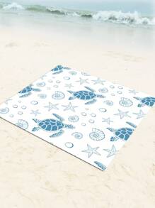 1pc New Cartoon Style Beach Blanket With Seacreature Pattern For Outdoors Rectangular Lightweight Multipurpose Waterproof And Sand Resistant Picnic Rug Beach Essentials