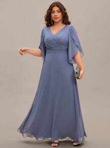 EVERPRETTY Plus Size V-Neck Pleated Bust Bridesmaid Dress