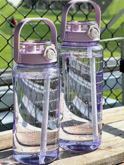 2 升/1.5 升水瓶带吸管大号便携式旅行水壶运动健身杯夏季冷水带时间刻度