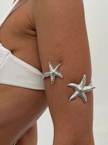 1 件复古波西米亚海洋主题金属金色装饰手链，适合女性日常和节日身体链装饰 - 珍珠海星(0387) - 查看 2