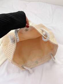 Women's Summer Straw Woven Tote Bag, Large Capacity Shoulder Hand Bag, Eye-Catching Beach Bag Summer, Summer Straw Beach Bag For Women, Hottest Beach Bags For Women, Fashion Summer Vacation Bag, Beach Essentials Women Bags For Vacation & Holiday, Newest Holiday Bag , Beach Bag - Beige - View 5