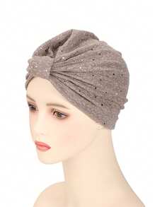 1 Pc Women Casual Summer Hat Retro Party Hat Sequin Crinkle Knotted Headwrap Turban Hair Sleep Cap - Multicolor - View 17