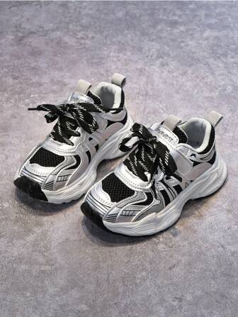 春秋新款儿童休闲运动鞋，轻便时尚厚底厚底运动鞋，条纹网眼防滑运动鞋，适合男孩和女孩