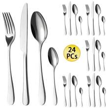 30 piezas Juego de cubiertos de acero inoxidable con tenedor de pastel para 6 personas, Juego de cubiertos duradero de 30 piezas, Juego de cubiertos aptos para lavavajillas, Juego de cuchillo, tenedor y cuchara