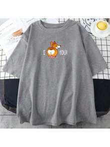 I Love You T-Shirt Cute Dog Shirt Blouse Unisex Men Women 100% Cotton Top Premium Streetwear New Release Various Colors!! Plus Size - 灰色 - 查看 1