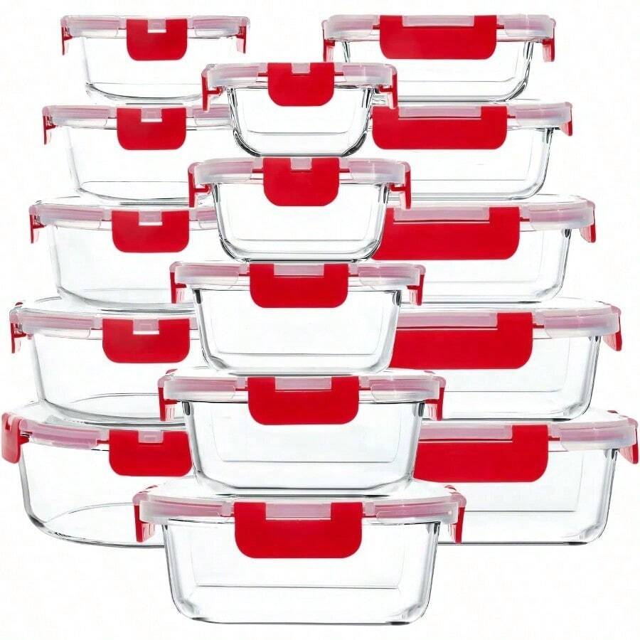 M MCIRCO 30 Pieces Glass Food Storage Containers With Snap Locking Lids,Glass Meal Prep Containers Set - Airtight Lunch Containers, Microwave, Oven, Freezer And Dishwasher