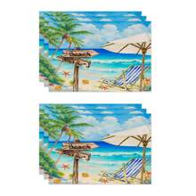1pc/4pcs/6pcs Summer Decorative Placemats, Bicycle, Starfish, Coconut Tree, Letter Linen Placemats, Dirt-Resistant Placemats, Suitable For Home, Restaurant, Dining Table Decor, Household Supplies