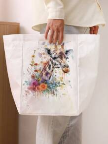 1 Rectangular Storage Basket With Giraffe Print Pattern, Foldable Box With Handle, Dirty Clothes Basket, Suitable For Living Room And Kitchen Clutter, Ideal For Organizing Socks And Accessories Home Bedroom Clothes Storage Organizer Closet Organization And Storage - Multicolor - View 5