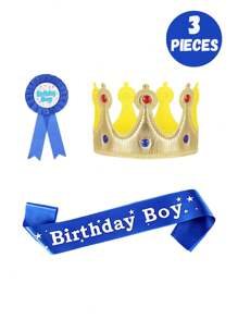 Set de 3/1 pieza Tirantes de cumpleaños feliz, insignia de niño y niña, gorro de rey, decoración de fiesta de cumpleaños de princesa, perfecto para fiestas de cumpleaños de niños y niñas, regalo ideal para fiestas de cumpleaños