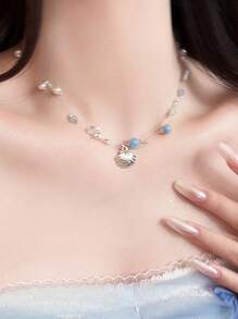 1pc Multi-Layer Seashell & Starfish Pendant Necklace, Resin & Metal Material, Fresh Ocean Style, Suitable For Women, Beach Holiday And Daily Wear - Multicolor - View 3