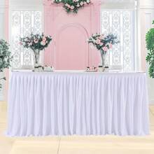 1 pièce Jupe de table jetable pour fête, convient pour les tables rectangulaires ou rondes, nappe résistante aux plis avec bordure à volants, idéale pour les banquets, mariages, camping, anniversaires et présentoirs de cadeaux - Blanc - Voir 5
