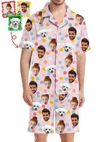 Conjunto de pijama personalizado para hombres, nueva temporada de primavera, con polo, estampado personalizado, de manga corta y pantalón corto, 2 piezas, cómodo y casual