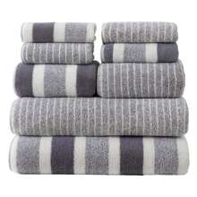 Set de 8 piezas compuesto por toallas de felpa de coral, incluye 4 toallas de mano, 2 toallas y 2 toallas de baño, un conjunto de toallas y toallas de baño suaves y absorbentes a rayas para baño, hotel, hogar, cocina, jacuzzi, piscina, spa, accesorios de baño.
