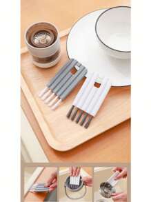 1pc/5pcs/10pcs Multi-Functional Bendable Handle Cup Cleaning Brush, Household Groove Crevice Brush, Grout Cleaning Brush, No Dead Angle Cup Brush - Multicolor - View 1