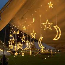 1pc Star Moon Fairy Lights Christmas Garland USB Powered Star Curtain String Lights Window Decoration Lamps For Valentine's Day Party New Year Wedding Terrace Poatio Decoration - Warm White - View 6