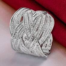 镀银十字编织开口戒指 女士婚礼订婚派对时尚饰品首饰