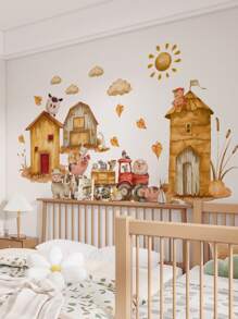 1st/1set2st/1set3st Boerderijdieren Schapen, Kuikens, Wolken Muurstickers, Decoratief voor Slaapkamer, Woonkamer, Studeerkamer, Keuken